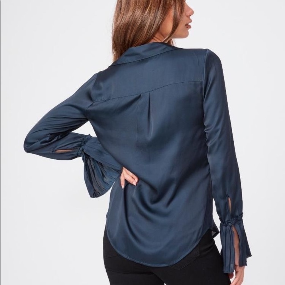 Banana Republic Silky Navy Blouse with Sleeve Bow Details